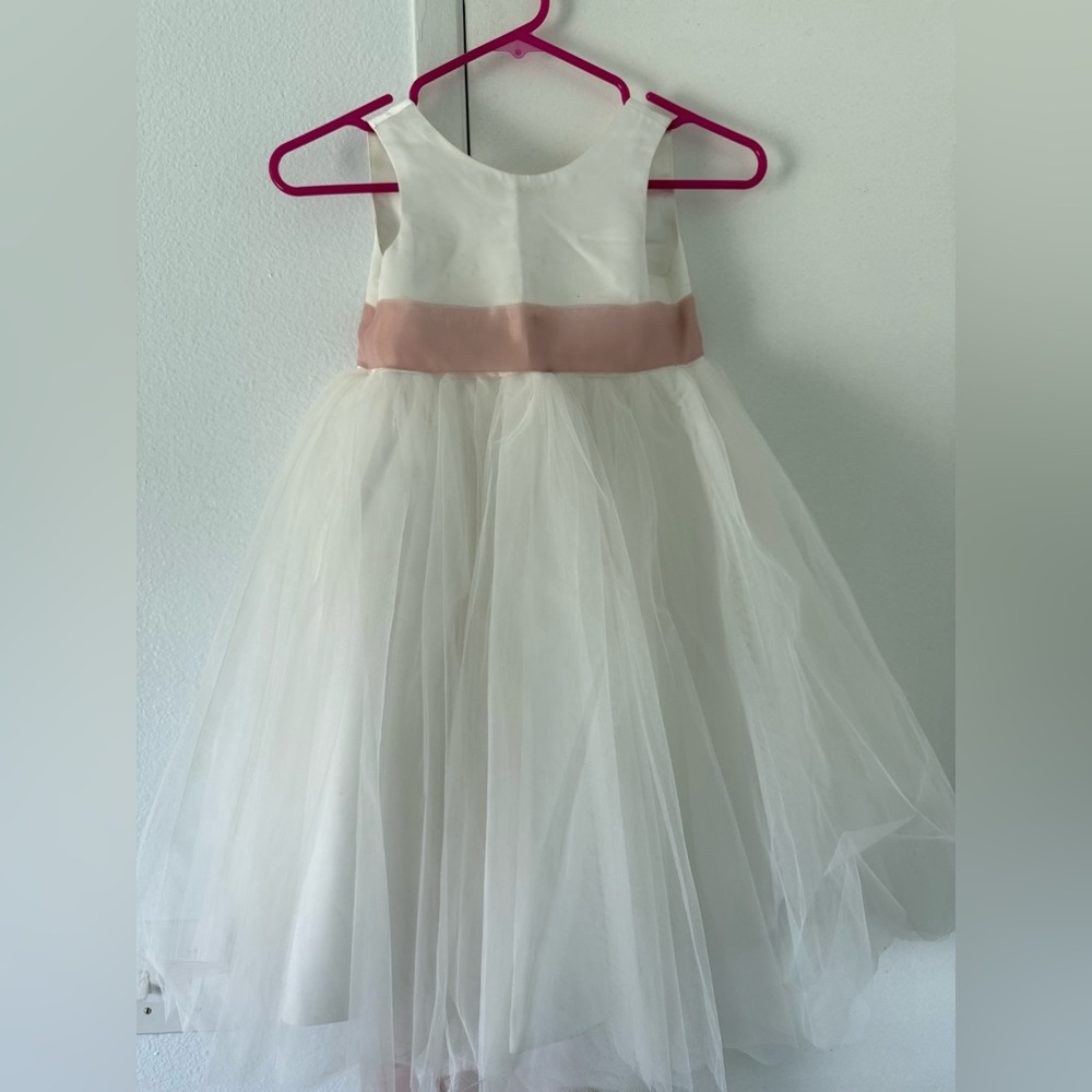 Ivory and Dusty Rose Flower Girl Dress with Bow